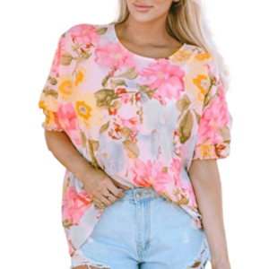 FLORAL BLOUSE. FLORAL PINK TOP OVERSIZED STYLE SIZE‎ L